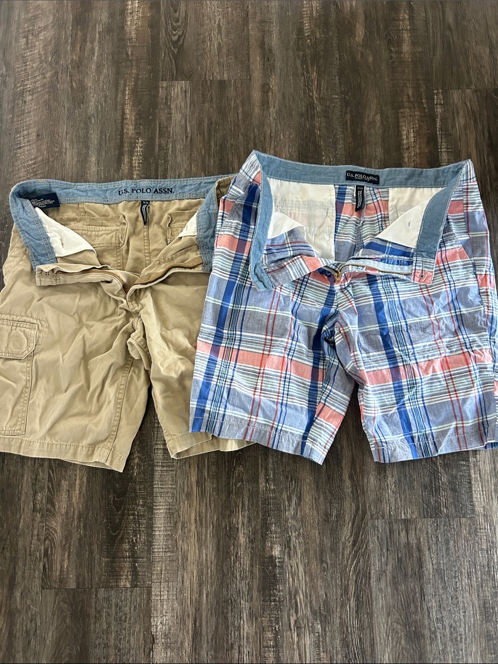U.S. Polo Assn. Khaki Cargo Short & Blue Pink Plaid Short